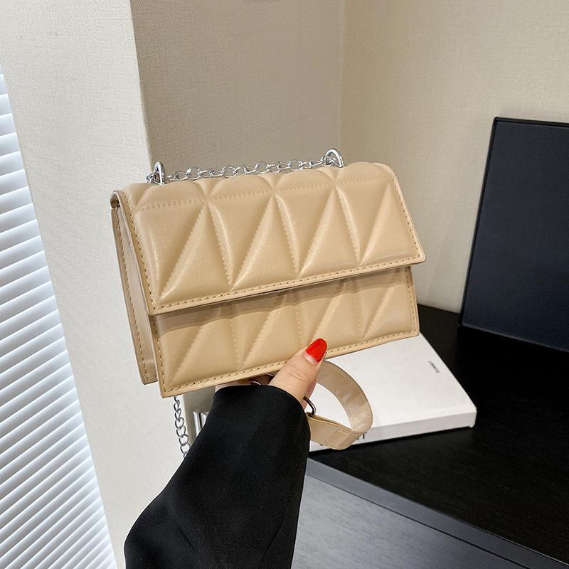 Solid Color Chain Strap Flap Shoulder Bag Ladies Handbags  Embroidery Plaid Crossbody Bags