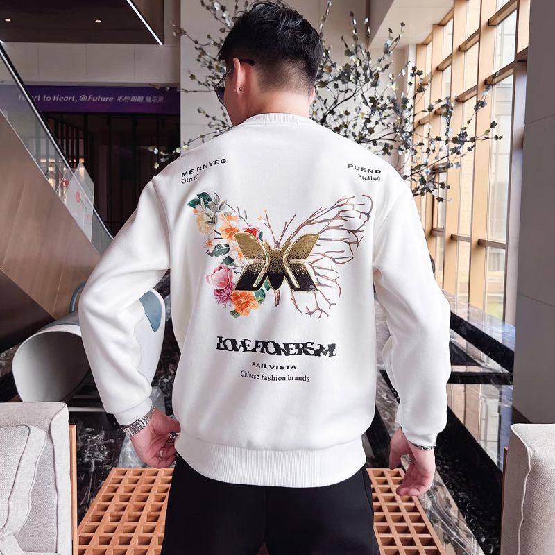 Men's Handsome Hoodie New Trendy Brand Back Pattern Printed Casual Round Neck Long Sleeved Jacket