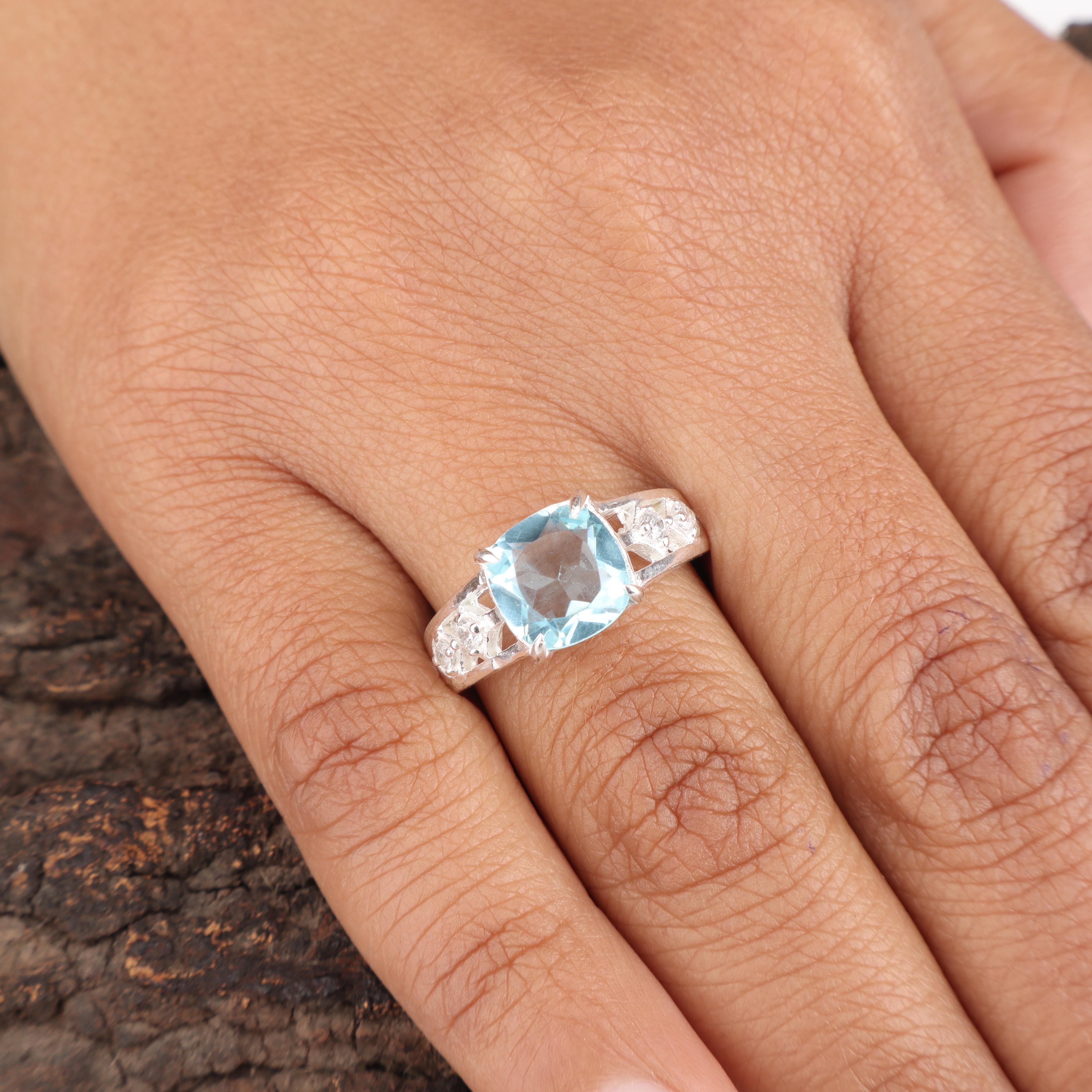 Sky Blue Topaz Gemstone Silver Wedding Ring 925 Sterling Silver Jewelry For Her CZR-15-12 4