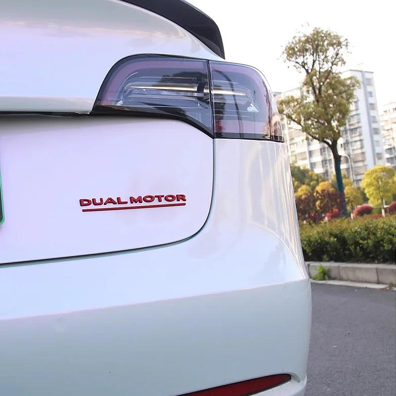 E2 DUAL MOTOR Underlined Letters Emblem for TESLA Model 3 Y S X Car Styling Refitting Trunk Badge Sticker Chrome Black Accessories