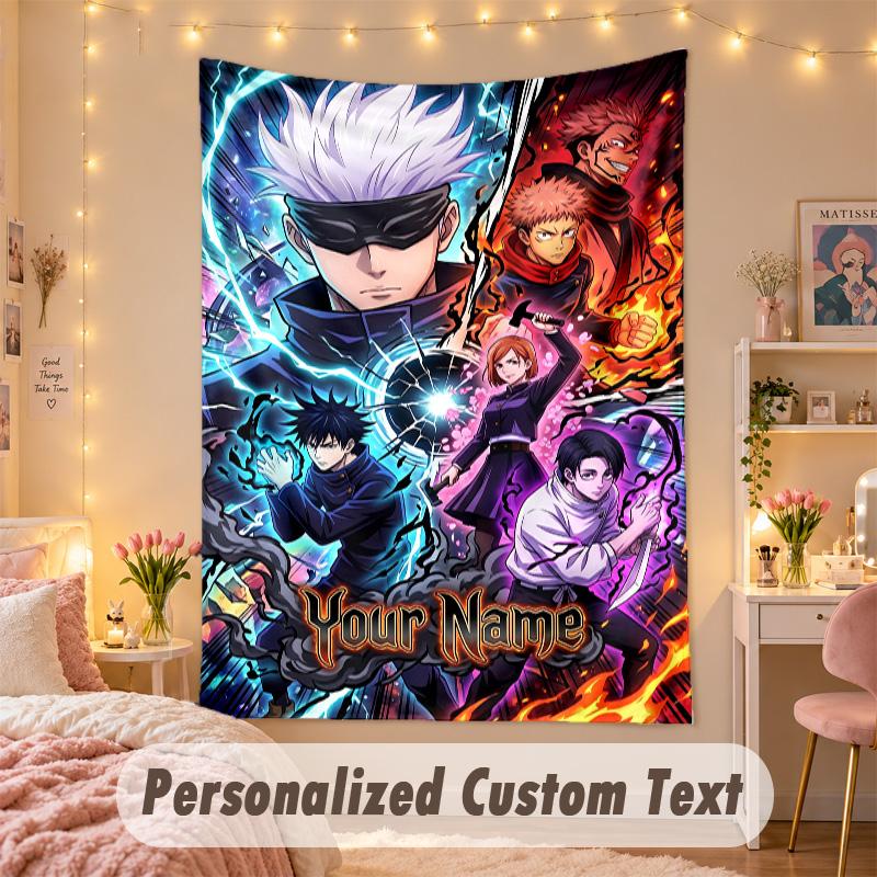 Custom Personalized Tapestry,Jujutsu Kaisen Print Custom Name Text Wall Art Hanging for Bedroom