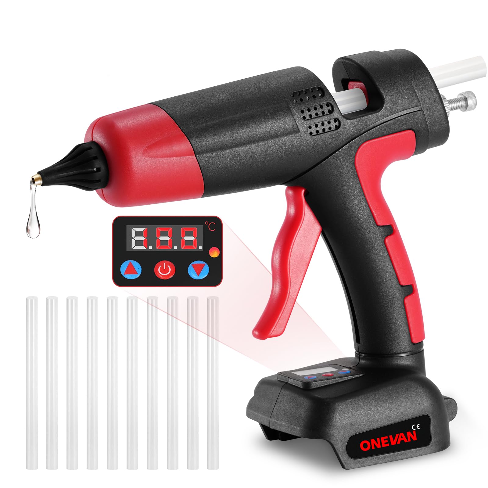

ONEVAN Cordless Glue Rapid Hot Melt Temperature Includes 30 11mm Glue Compatible with Makita Ideal for DIY Home and Industrial Use Gun, 180-Second красный