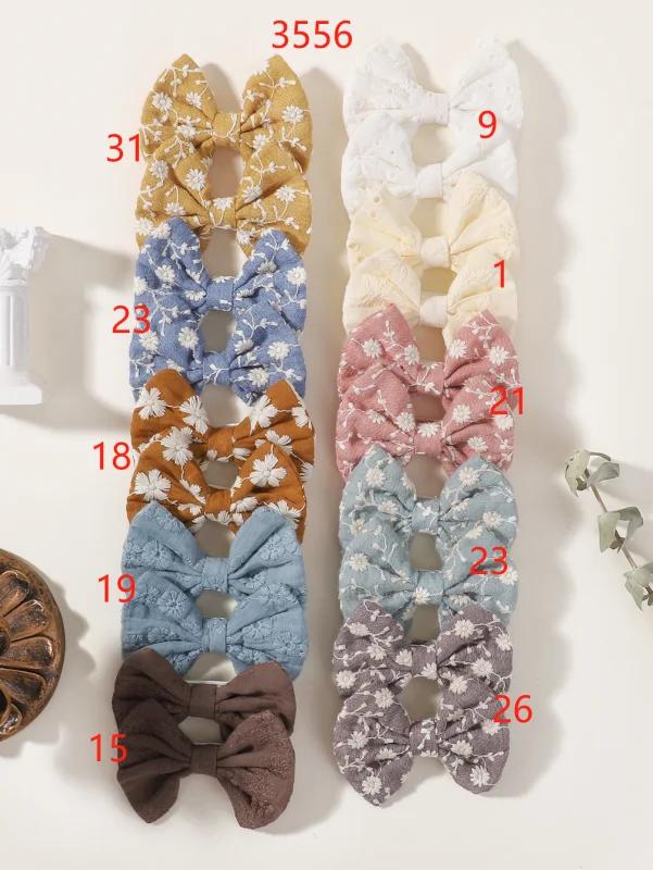 

20 шт. Детские бантики с вышивкой в виде цветов, заколки для волос, милые хлопковые бантики-заколки для волос для маленьких девочек, заколки-автоматы, головные уборы, аксессуары для волос