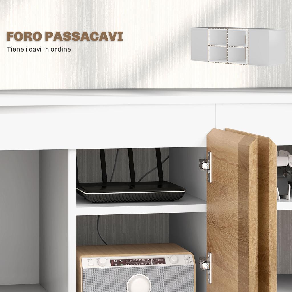 TV Cabinet and Wall Cabinet Set with 7 Shelves and Open Shelf, in Wood, 120x41x43.3 cm, White and Wood Color