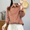 Spring Striped Long Sleeve Shirt Women Casual Cotton Layered Blouse Slim Fit Top