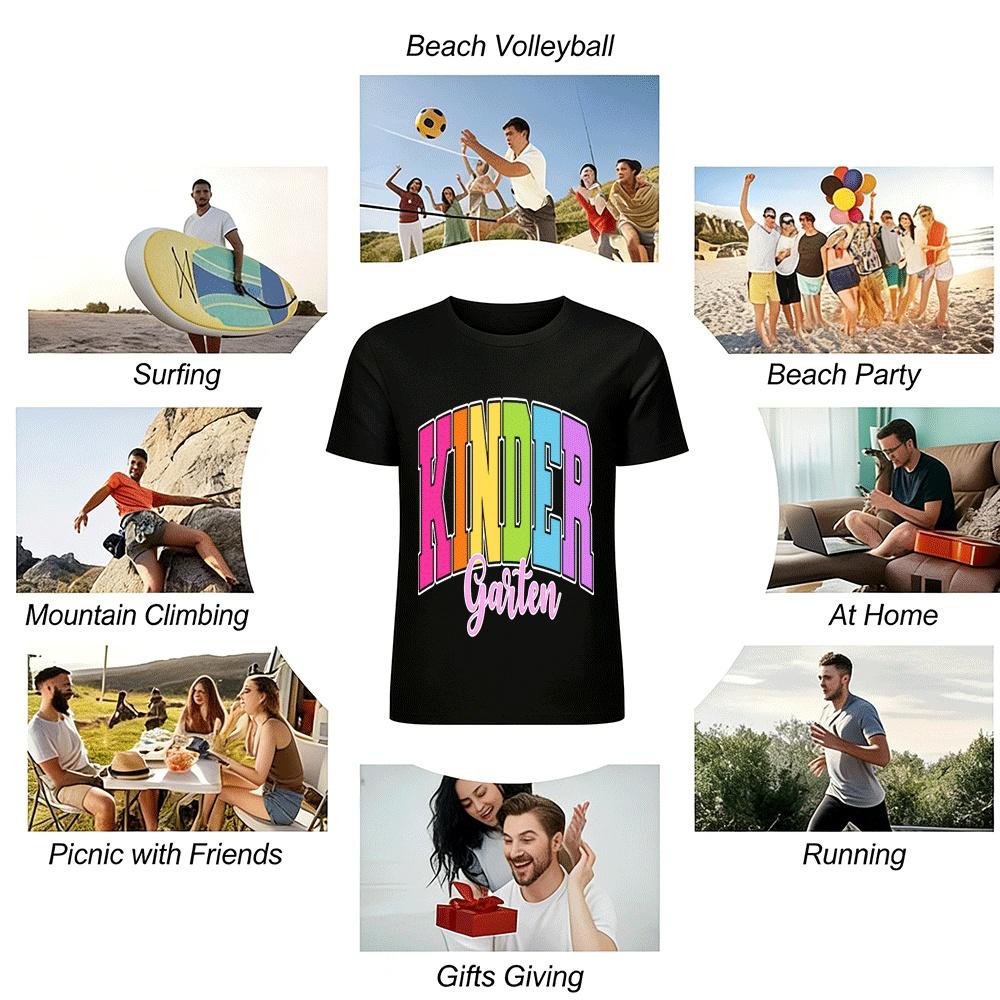 Colorful Kindergarten Print Casual Short-sleeve T-shirt For Family Pure cotton T-shirt