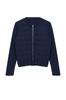 Women's Fashionable Stylish Cardigan Navy Blue Crew Neck Zippered Coat Look Knitwear Cardigan