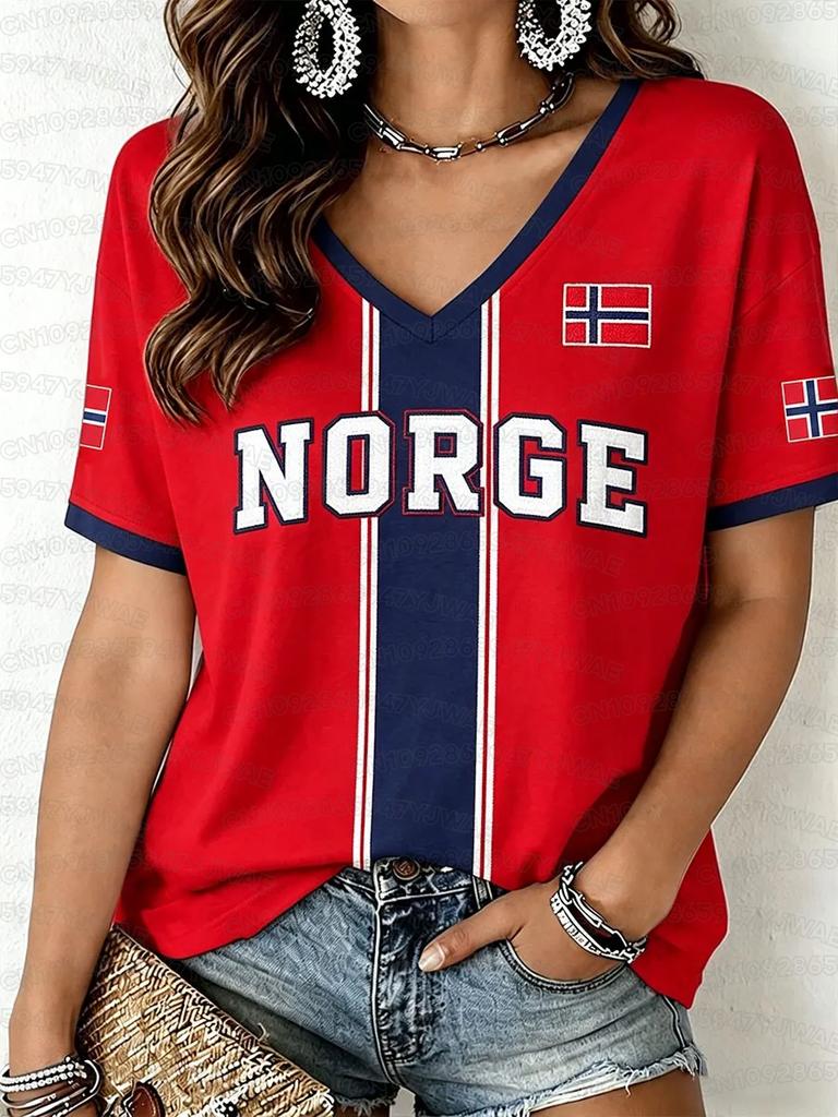 Summer Women's Men's NORGE Norway Print Round Neck Short Sleeve T-Shirt Graphic Tee Soccer Jersey Plus Size Sport T-Shirt Tops
