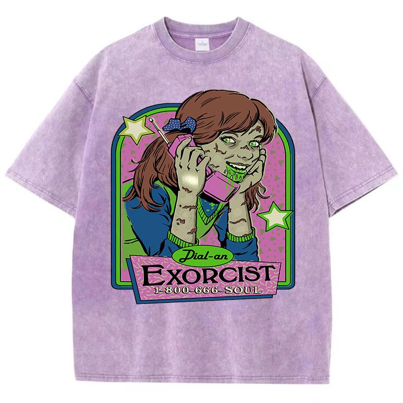 The Zombie Girl Is Making A Phone Call Printing  Washed Men T Shirt Soft Cotton Short Sleeve Summer Clothes Trendy Cotton Top