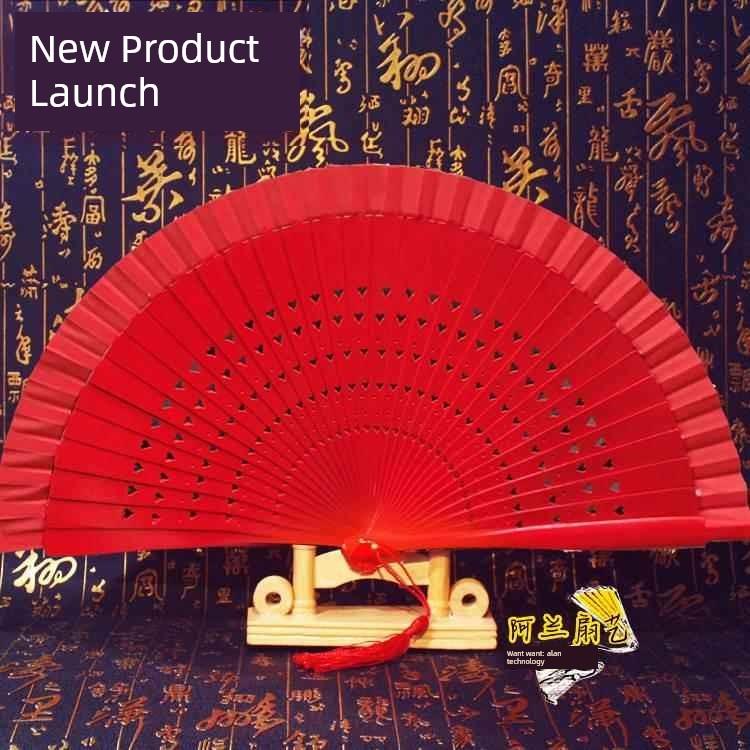 Double-Sided Easy-Open Folding Fan, Group Performance Fan, Retro Fan for Show, Dancing, Bright Red Model Dance Fan, Chinese Style