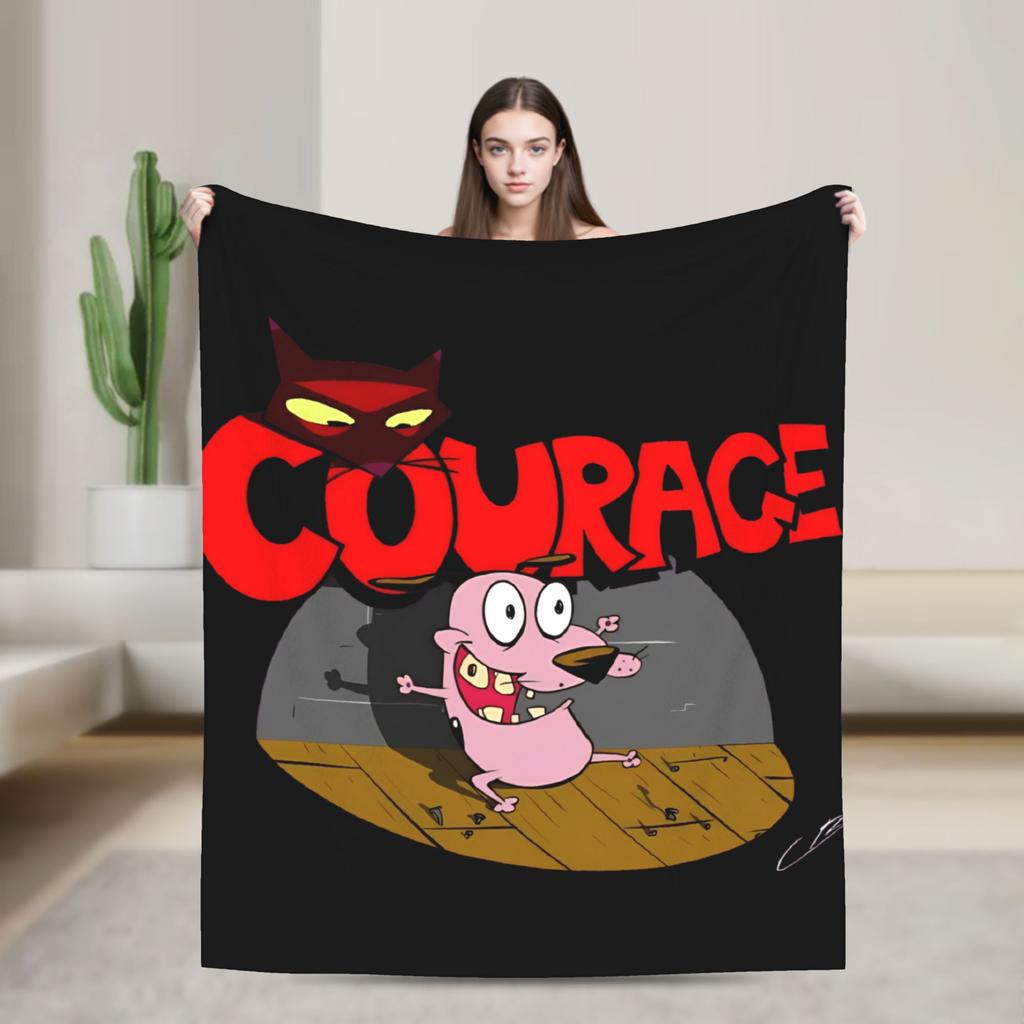 Couraged Cowardlys Dogs Knitted Blanket Coral Fleece Plush Cartoon UltraSoft Throw Blankets for Bedding Couch Bedspread