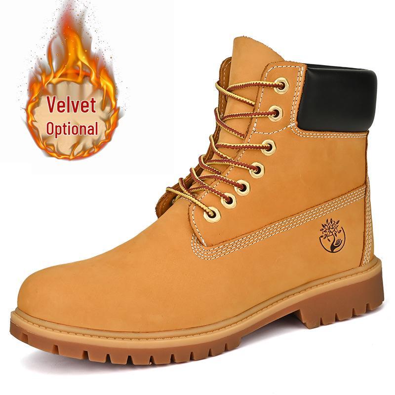 

Унисекс Желтые Водонепроницаемые Кожаные Ботинки Мартин Хай-Топ - Большой Размер, Осенне-Зимний Стиль, Британская Рабочая Обувь 41