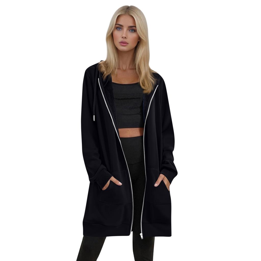 Women's Solid Color Zippered Sweatshirt Top Daily Casual Raglan Long Jacket (Without Hood Drawstring)