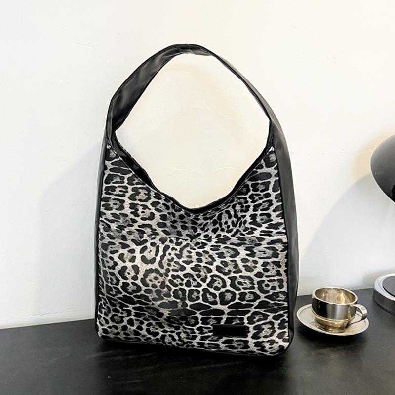 

Большая сумка-тоут с леопардовым принтом, холщовая сумка 2025 года, новая сумка через плечо, модная сумка на выход, универсальная чёрный