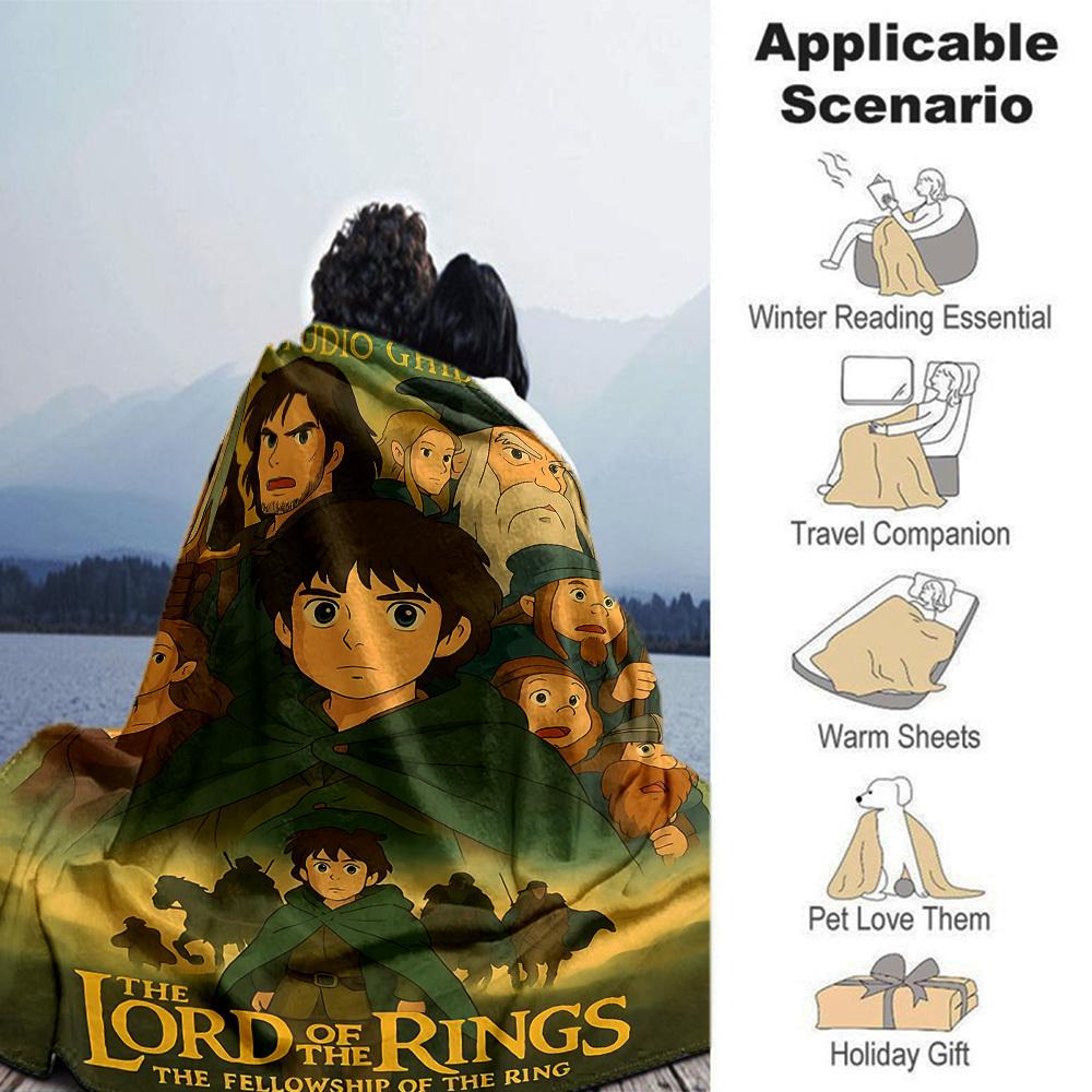 1pc Studio Ghibli Lord of the Rings Flannel Blanket Soft Warm Throw for Home, Office, Travel, All Season Cozy Bedding Gift, Office