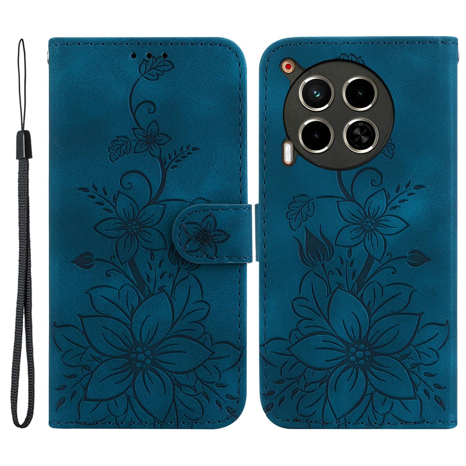 

For TECNO Camon 30 4G/30 5G Wallet Case Anti-Scratch Lily Imprint Leather Phone Cover Dark Blue