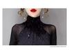 Women's Slim Fit Semi-High Neck Mesh Sequin Top - Long Sleeve, Autumn/Winter 2025