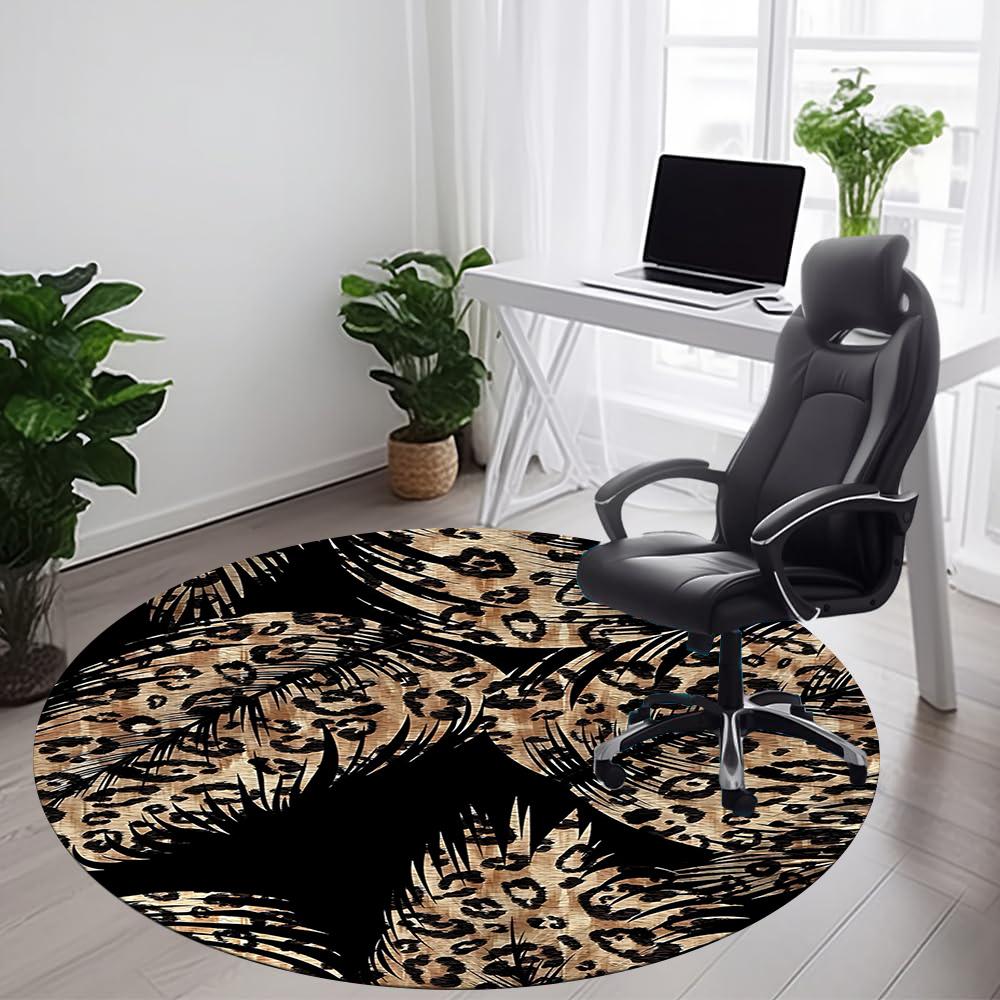 1pc Leopard Palm Office Round Area Rug, Indoor Mat Suitable ForOffice, Under Office Chairs Bedroom Living Room Home Decor, Room Decot112
