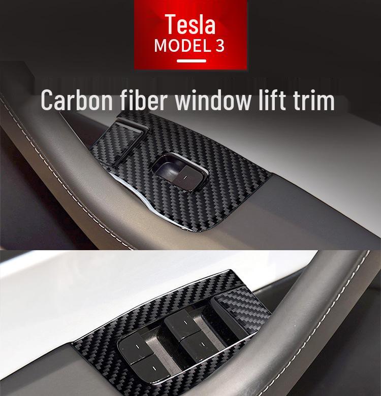 Echter Kohlefaser Fensterheberpaneel Aufkleber für Tesla Model 3 Innenraum