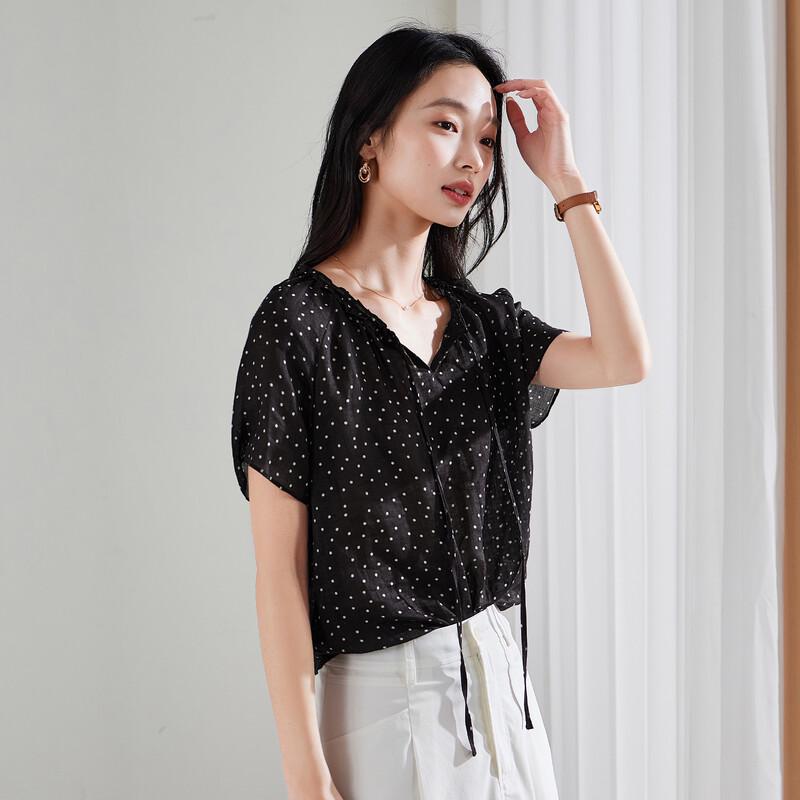 SOFSIL Women's French Polka Dot Linen Blouse