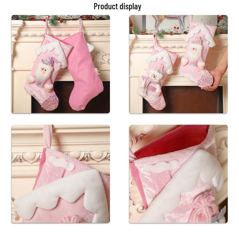 Cross-Border Pink Cartoon Christmas Stockings: Festive Candy Sock Gift Bags & Ornaments