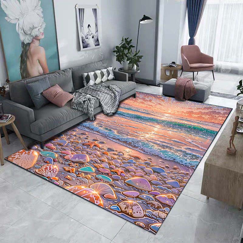 Tappeto Tappetino con Stampa Spiaggia al Tramonto e Stella Marina per Soggiorno Camera da Letto Divano Zerbino Decorazione per la Casa Tappetino Antiscivolo