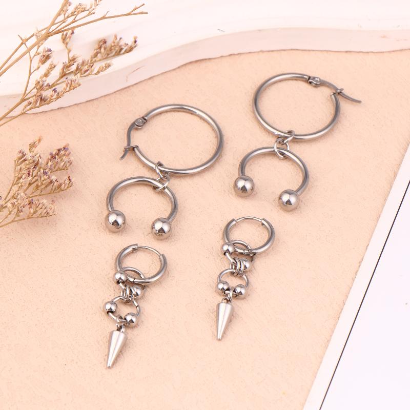 Aesthetic Stainless Steel U-Shaped Horseshoe Hoop Earrings Y2K Nore Clip Charms Drop Earrings Punk Gothic Jewelry