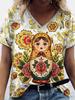 Matryoshka Doll 3D Print Russian Style T-Shirts Women's V-Neck Short Sleeve T Shirt Y2k Harajuku Tees Casual Top Female Clothing