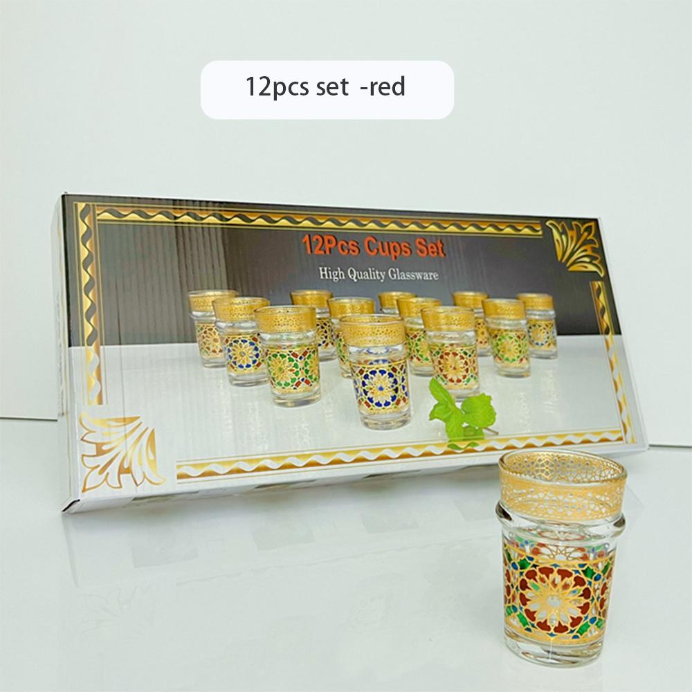 Arabic luxury style glass cup, Moroccan glass roasted flower tea cup, Home beer mug, Arabic Restaurant Coffee Cup, 12-piece set 101-200ml красный