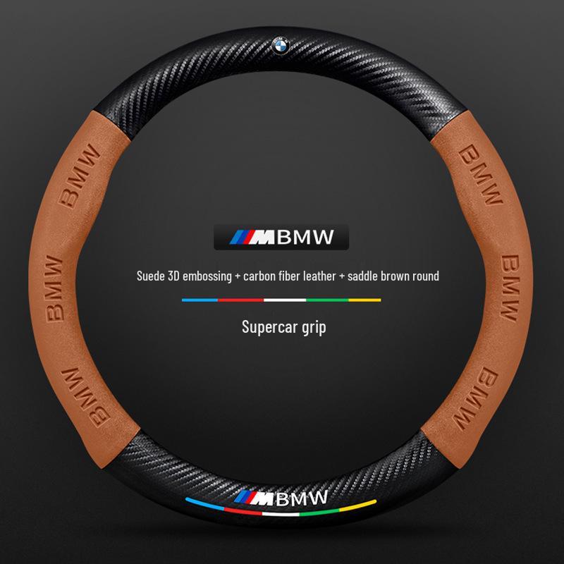 BMW iX3 Suede & Leather Steering Wheel Cover (2020-2022) - Universal, Four Seasons, Carbon Fiber Design