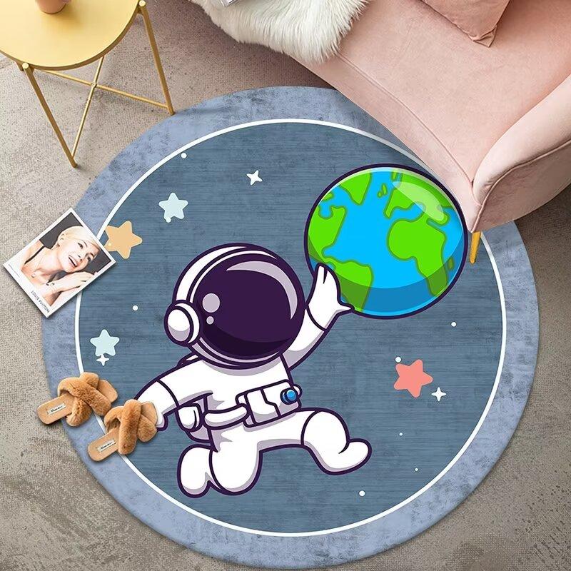 Modernes Kinderzimmer Runder Teppich Cartoon Astronauten Dekor Teppiche Junge Kinderzimmer Nachttischteppich Wohnzimmer Sofa Stuhl Bodenmatte