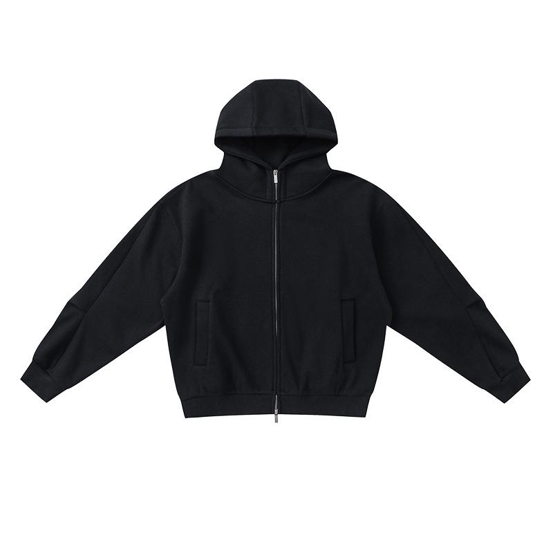 Men's Heavyweight Silk Wool Hooded Sweatshirt with High Collar and Zipper - 580g Plus Velvet Warm Jacket