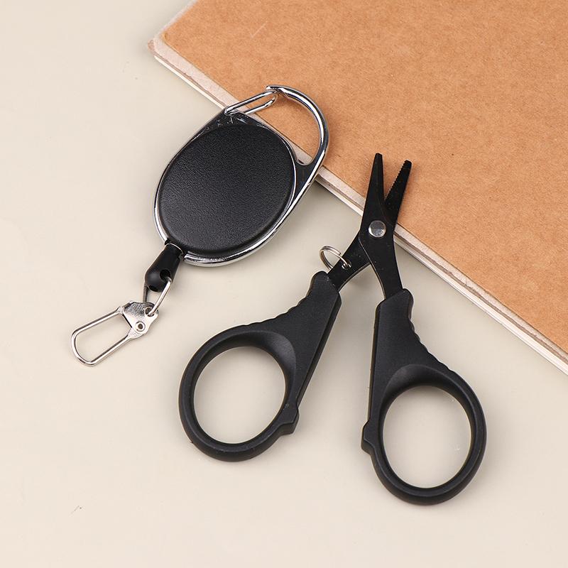 Black Titanium Coating Stainless Steel Fishing Scissor Plier With Anti-Lost Retractable Buckle Cut Pe Braid Line Cutter Plies