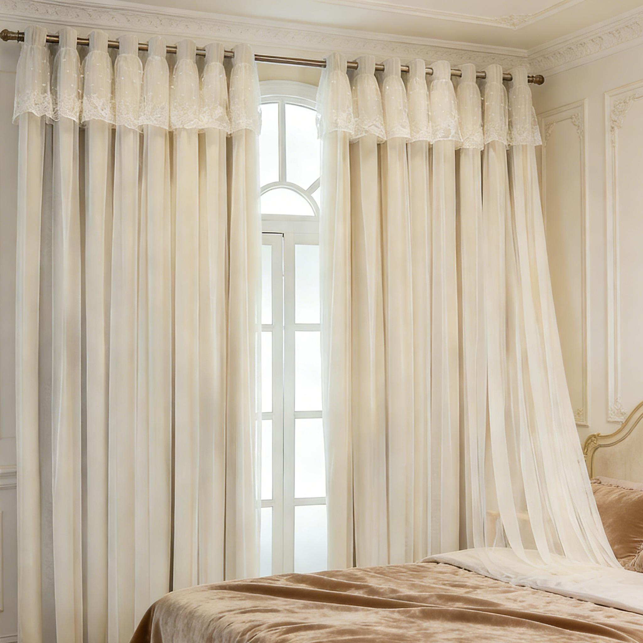 

2pcs Japanese Style Lace Embroidery Sheer Curtain, Cream Hook-Style Wide Curtains, Suitable for Tatami Bedroom/living Room/windo 132cmx160cm&Grommet Top