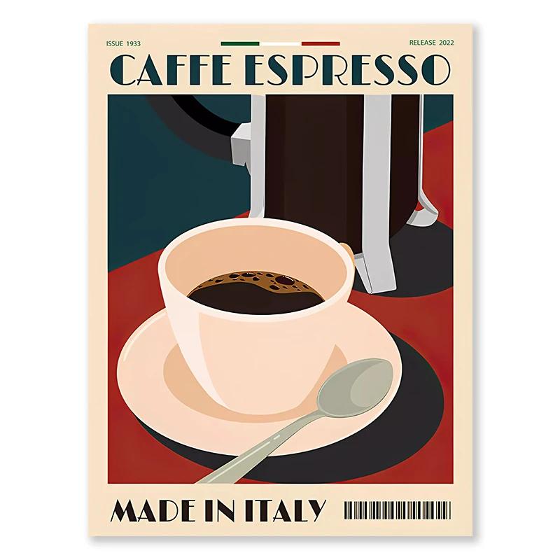 Italian Espresso Pot Coffee Bean Wall Art Afternoon Tea Series Living Room Decorative Canvas Paintings Posters and Prints