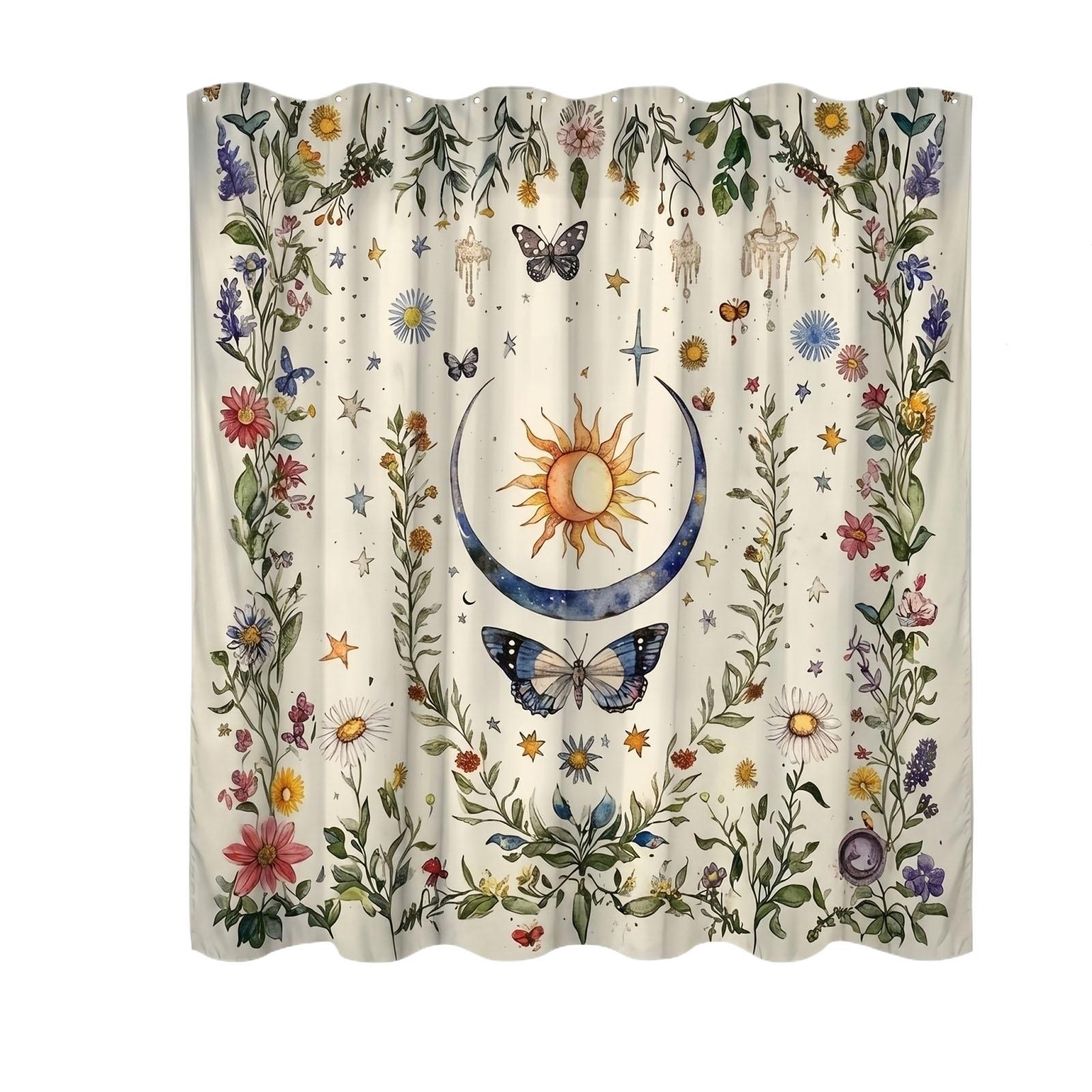 

Waterproof Shower Curtain with Moon and Butterfly Design for Bathroom Wet and Dry Separation with Durable Fabric and Easy Installation One Size