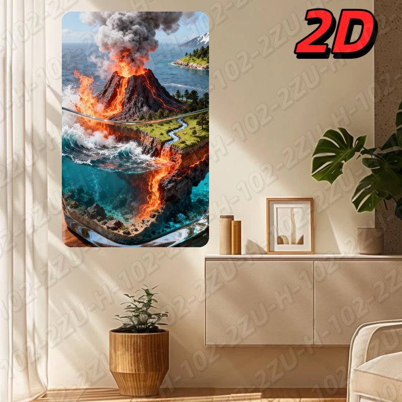 Dual Layer Volcano Eruption Wall Art Aluminum Metal Landscape Decor Vibrant Durable Home Accent