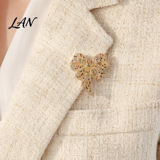 Women Brooch Pin Vintage Rhinestone Bow Pin, Bowknot Shape Alloy Lapel Secure Clasp Sweater Cardigan Coat Clothing Accessories, Fashion Jewelry