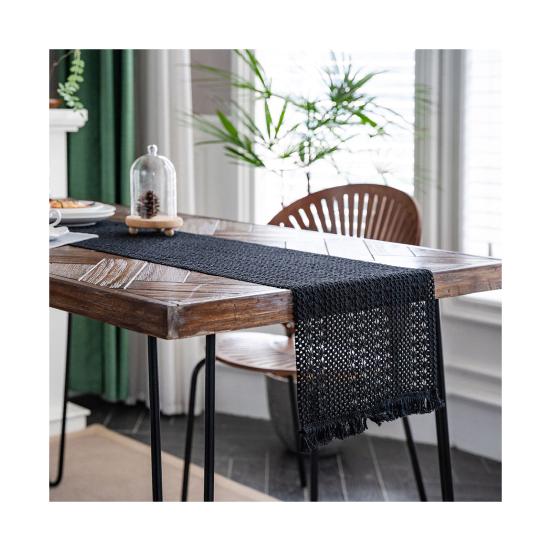 Cotton Linen Table Runner Tassel Table Flag Reusable Holiday Table Decor for Restaurant Dining
