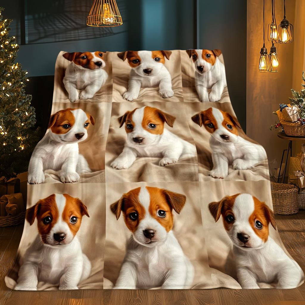 Cute puppy dog Jack Russell terrier collage nine photos soft flannel blanket pet lover gift cozy home decor animal print blanket