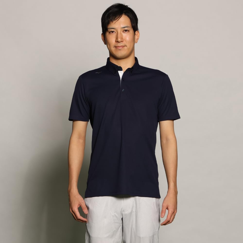 Mizuno Pure Hyper E2JAB090 Navy Short Sleeve Polo for and Everyday and Men's Shirt, Moisture-Wicking, Quick-Drying, Sports, Golf, Use, Antibacterial,