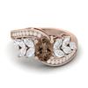 7X5mm Oval Smoky Quartz 925 Sterling Silver Rose Vermeil Solitaire Leaf Design Bypass Women Wedding Ring