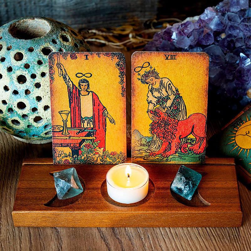 Wooden Tarot Card Stand Holder With Message Notes For Desk Decor