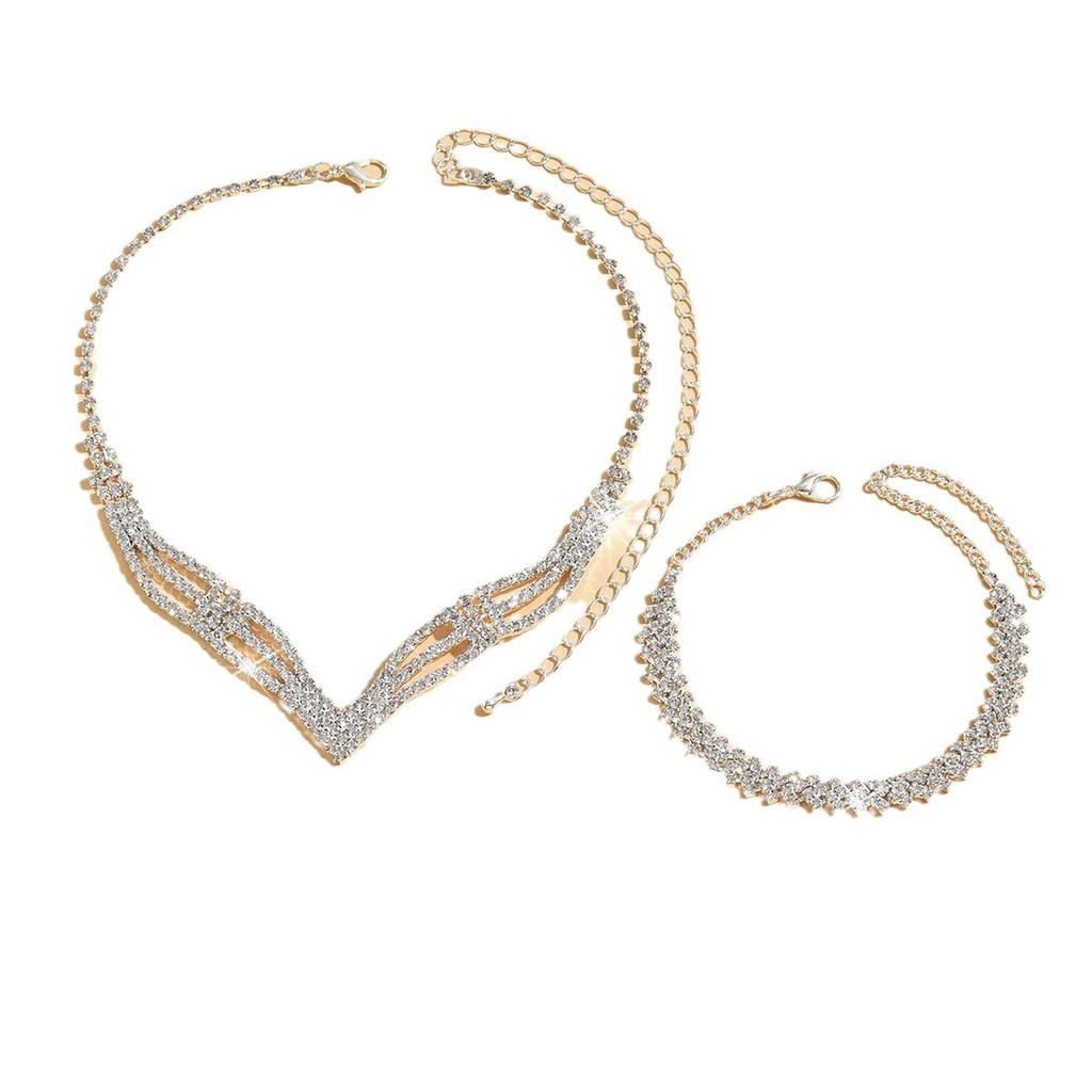 Set Earrings Zircon Bracelet Jewelry Bridal Full Diamond Rhinestone Clavicle Dinner Accessories Women'S Jewelry Necklace