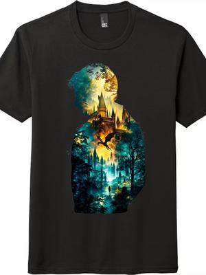 T-shirt Unisexe Harry Potter Silhouettes Poudlard Monde des Sorciers Décontracté Tendance