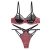 Ultra-thin sponge-free transparent bra, big chest and small lace satin bra, women's sexy underwear, bra set.
