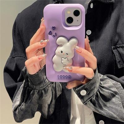 Sevimli Karikatür 3d Tutam Tavşan Silikon Telefon Kılıfı Iphone 14 13 12 Pro Max 11 Ins Güzel Tavşan Koruyucu Yumuşak Kapak Funda
