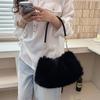 Yogodlns Women Winter Bags New Fashion Shoulder Bag Ladies Fur Shoulder Handbags Female Furry Pleated Designer Underarm Hobo Bags