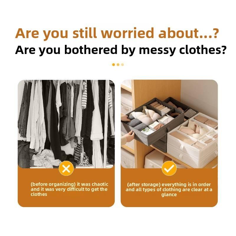 Foldable Polyester Clothing Storage Container With Compartments For Closet Organization
