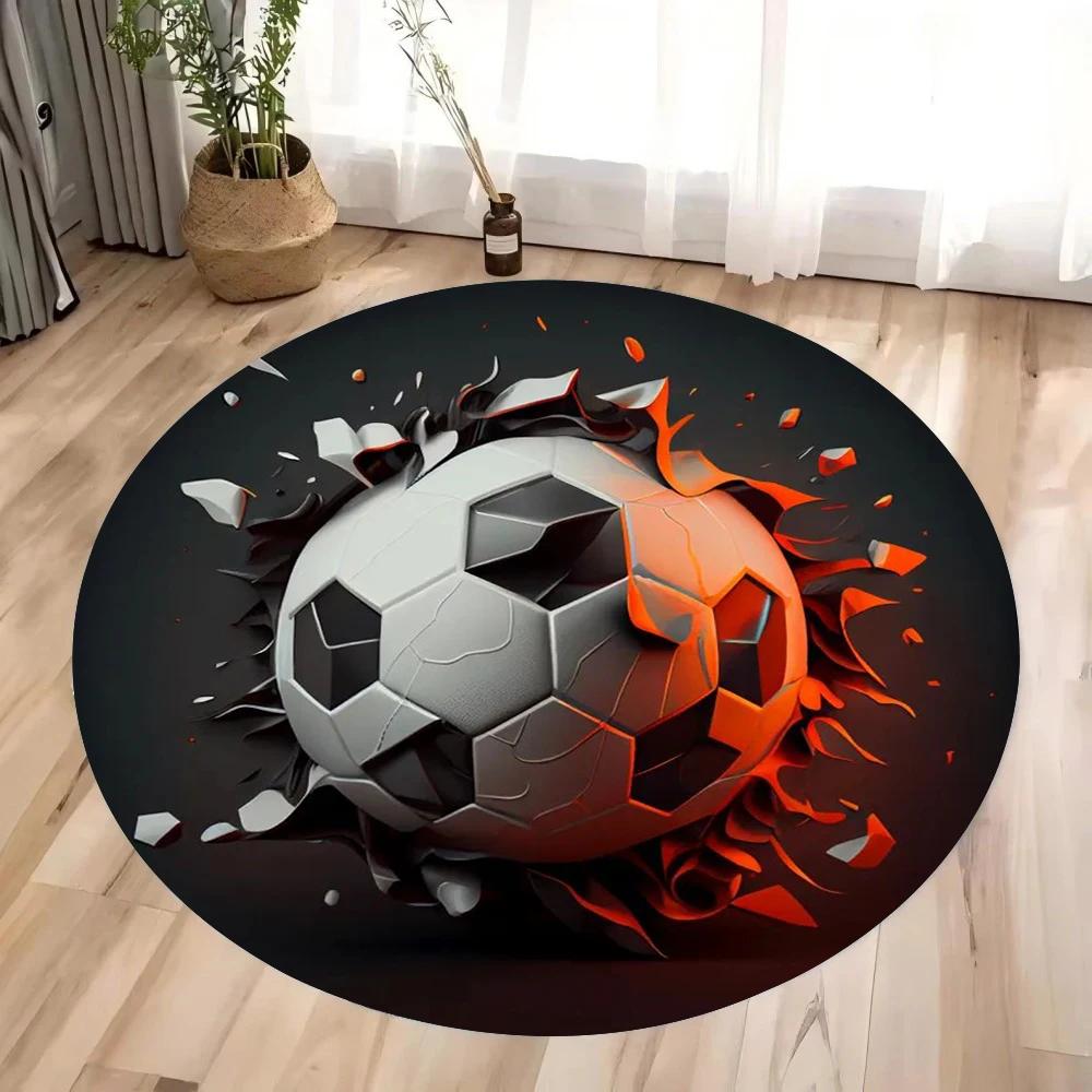 Crystal Velvet Soccer Ball Print Round Rug – Non-Slip Washable Floor Mat for Living Room, Bedroom, Bathroom, Hallway Decor